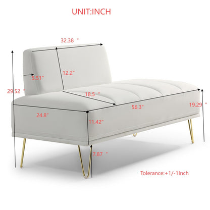 White Upholstered Loveseat Bench with Gold Legs