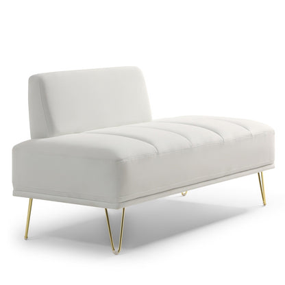 White Upholstered Loveseat Bench with Gold Legs