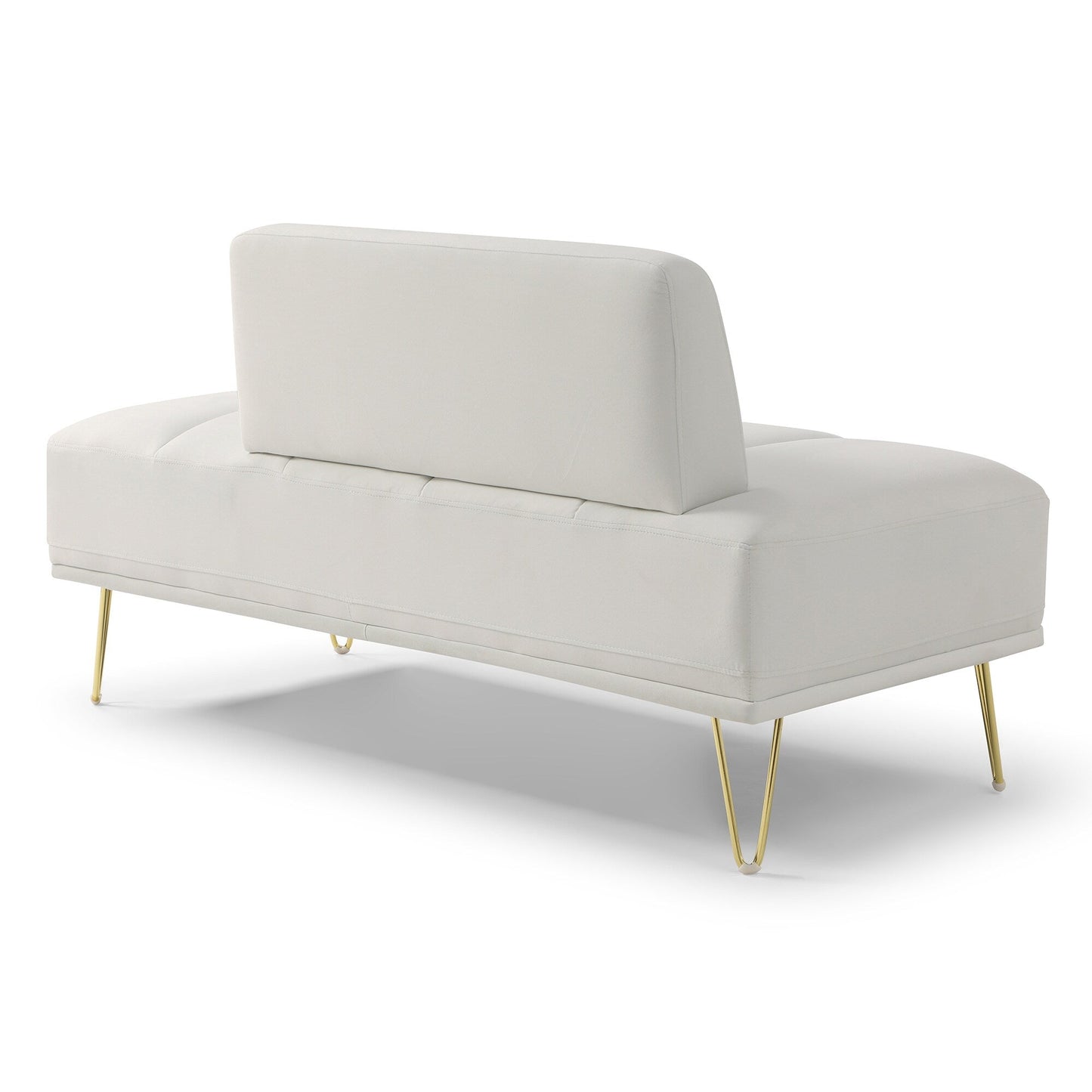 White Upholstered Loveseat Bench with Gold Legs