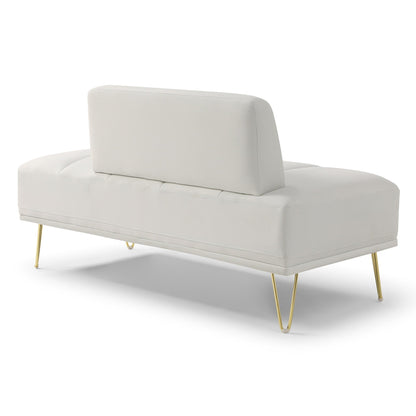 White Upholstered Loveseat Bench with Gold Legs