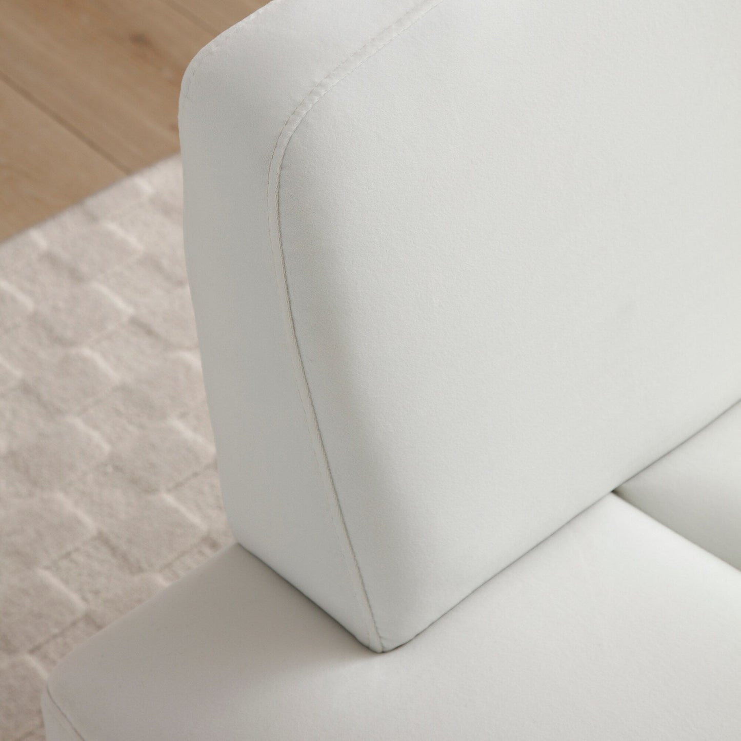 White Upholstered Loveseat Bench with Gold Legs