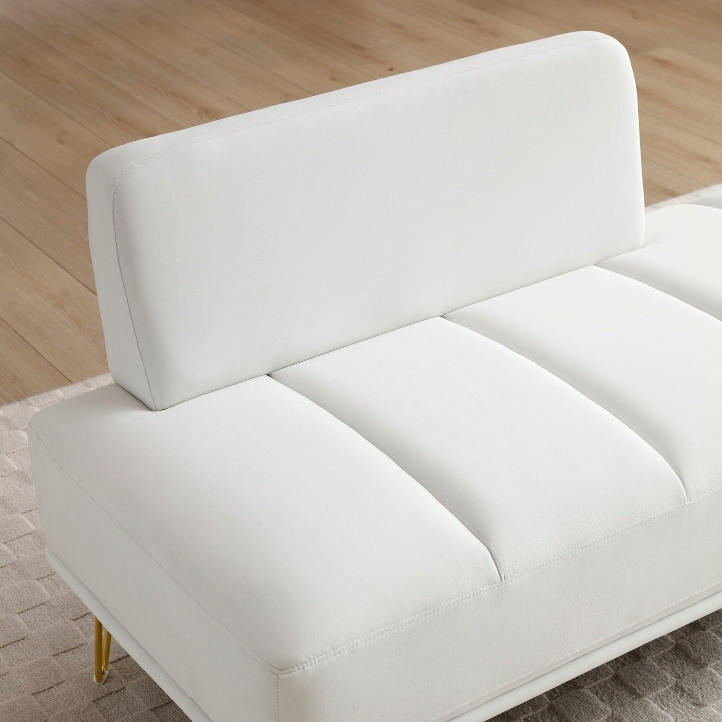 White Upholstered Loveseat Bench with Gold Legs