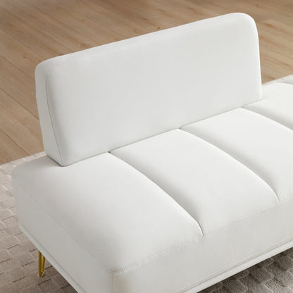 White Upholstered Loveseat Bench with Gold Legs