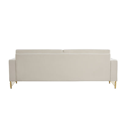 White Velvet Upholstered Loveseat Sofa with Gold Legs
