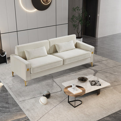 White Velvet Upholstered Loveseat Sofa with Gold Legs