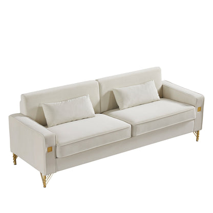 White Velvet Upholstered Loveseat Sofa with Gold Legs