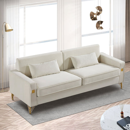 White Velvet Upholstered Loveseat Sofa with Gold Legs