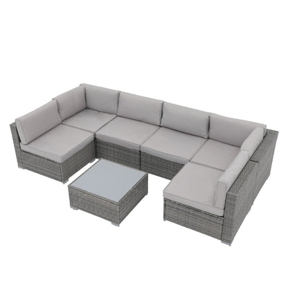 7-teiliges gepolstertes Outdoor-Sofa-Set aus Korbgeflecht/Stahl