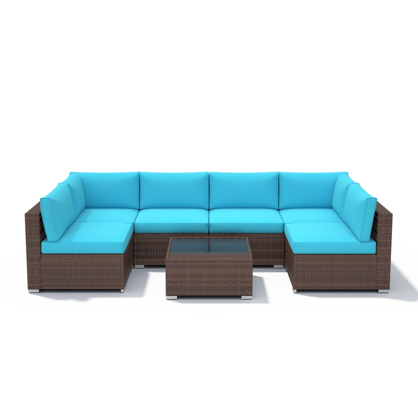 7-teiliges gepolstertes Outdoor-Sofa-Set aus Korbgeflecht/Stahl