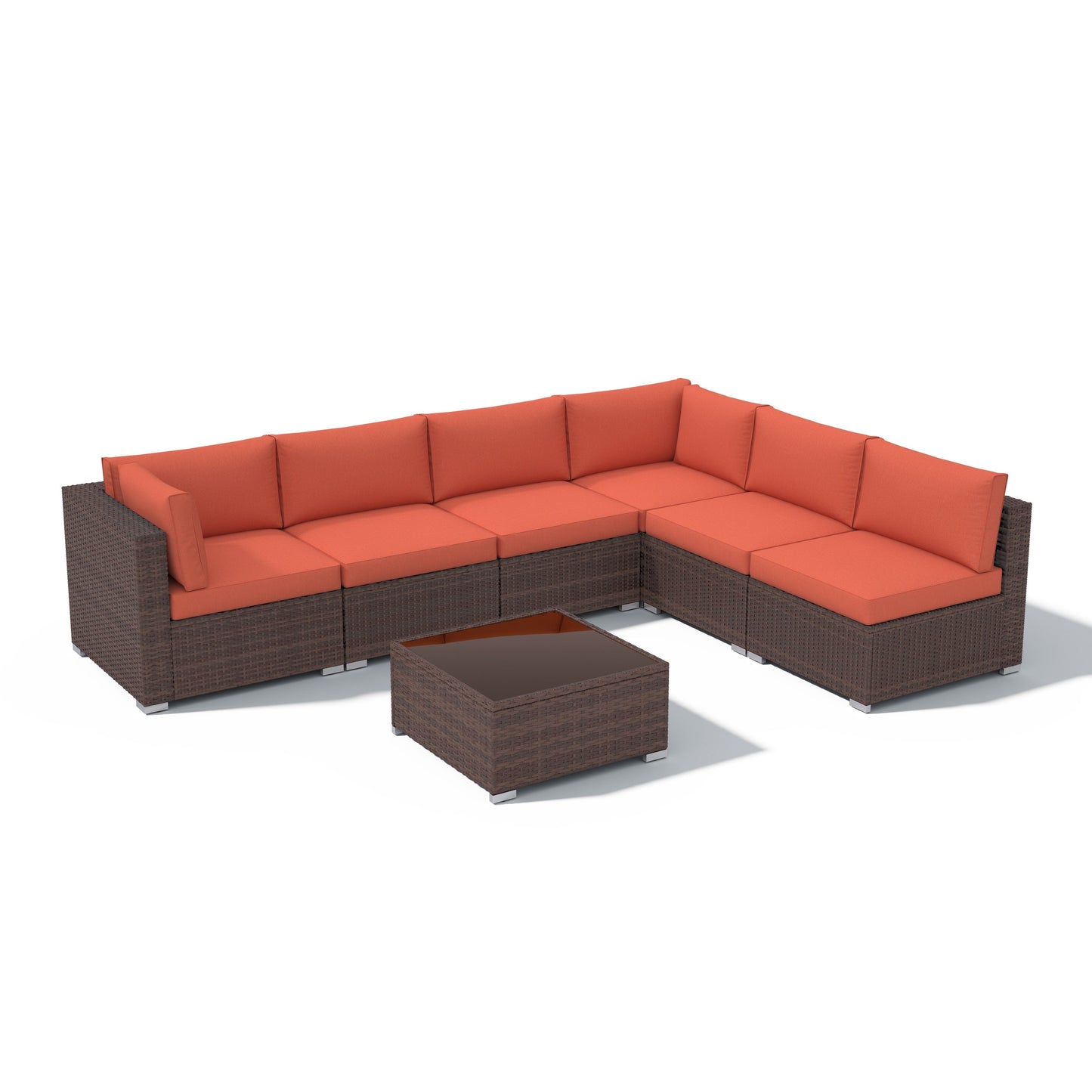7-teiliges gepolstertes Outdoor-Sofa-Set aus Korbgeflecht/Stahl