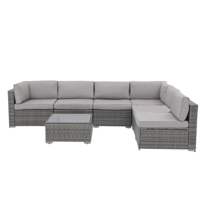 7-teiliges gepolstertes Outdoor-Sofa-Set aus Korbgeflecht/Stahl