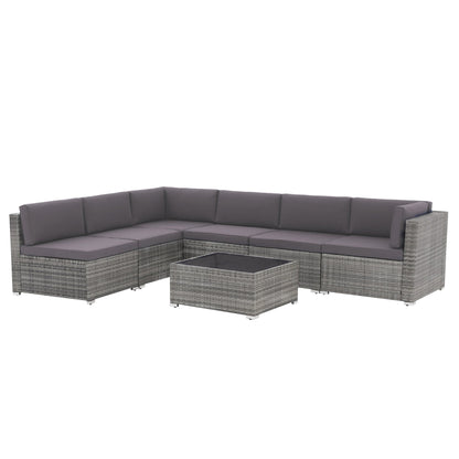 7-teiliges gepolstertes Outdoor-Sofa-Set aus Korbgeflecht/Stahl