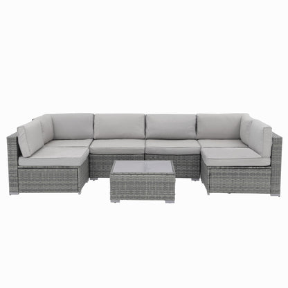 7-teiliges gepolstertes Outdoor-Sofa-Set aus Korbgeflecht/Stahl