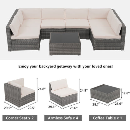 7-teiliges gepolstertes Outdoor-Sofa-Set aus Korbgeflecht/Stahl
