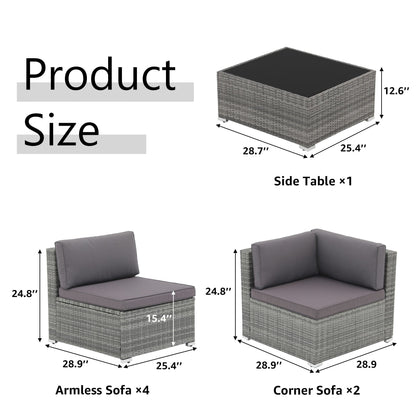 7-teiliges gepolstertes Outdoor-Sofa-Set aus Korbgeflecht/Stahl