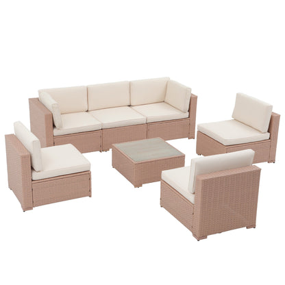 7-teiliges gepolstertes Outdoor-Sofa-Set aus Korbgeflecht/Stahl