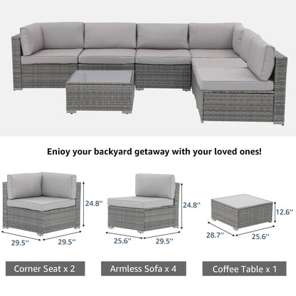 7-teiliges gepolstertes Outdoor-Sofa-Set aus Korbgeflecht/Stahl