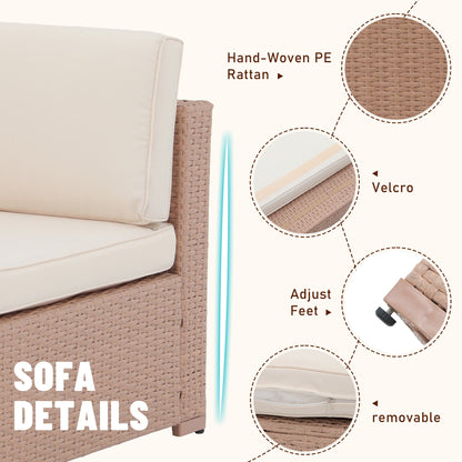 7-teiliges gepolstertes Outdoor-Sofa-Set aus Korbgeflecht/Stahl