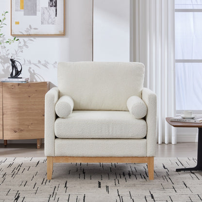 Wide Modern Farmhouse Performance Accent Chair with Natural Wood Legs,Armchair Single Sofa with Two Bolster Pillows