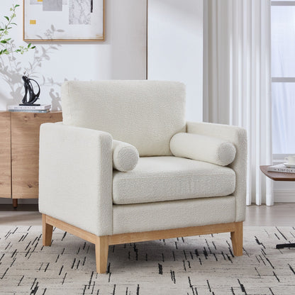 Wide Modern Farmhouse Performance Accent Chair with Natural Wood Legs,Armchair Single Sofa with Two Bolster Pillows