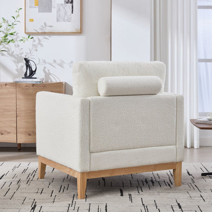 Wide Modern Farmhouse Performance Accent Chair with Natural Wood Legs,Armchair Single Sofa with Two Bolster Pillows