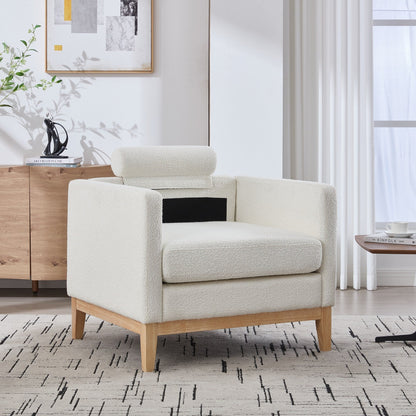 Wide Modern Farmhouse Performance Accent Chair with Natural Wood Legs,Armchair Single Sofa with Two Bolster Pillows