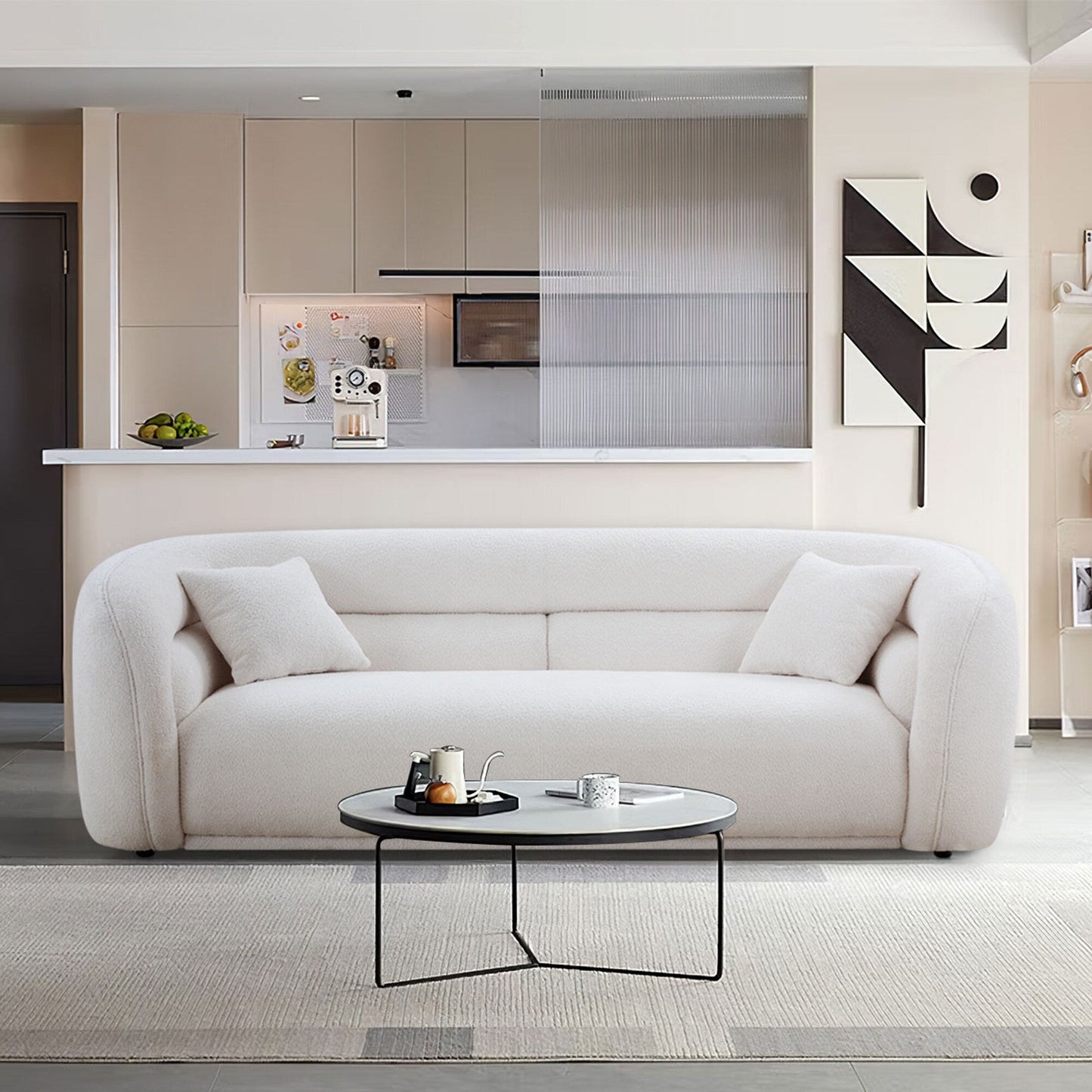Modern Contemporary 91 Upholstered Curved Sofa With 2 Pillows for Living Room