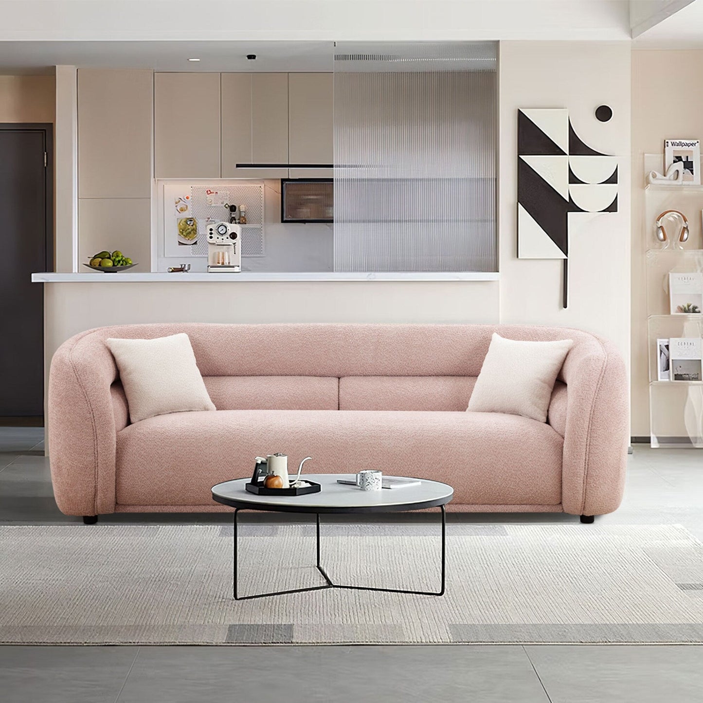 Modern Contemporary 91 Upholstered Curved Sofa With 2 Pillows for Living Room