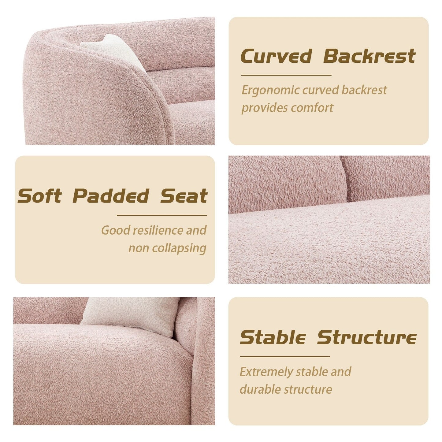 Modern Contemporary 91 Upholstered Curved Sofa With 2 Pillows for Living Room