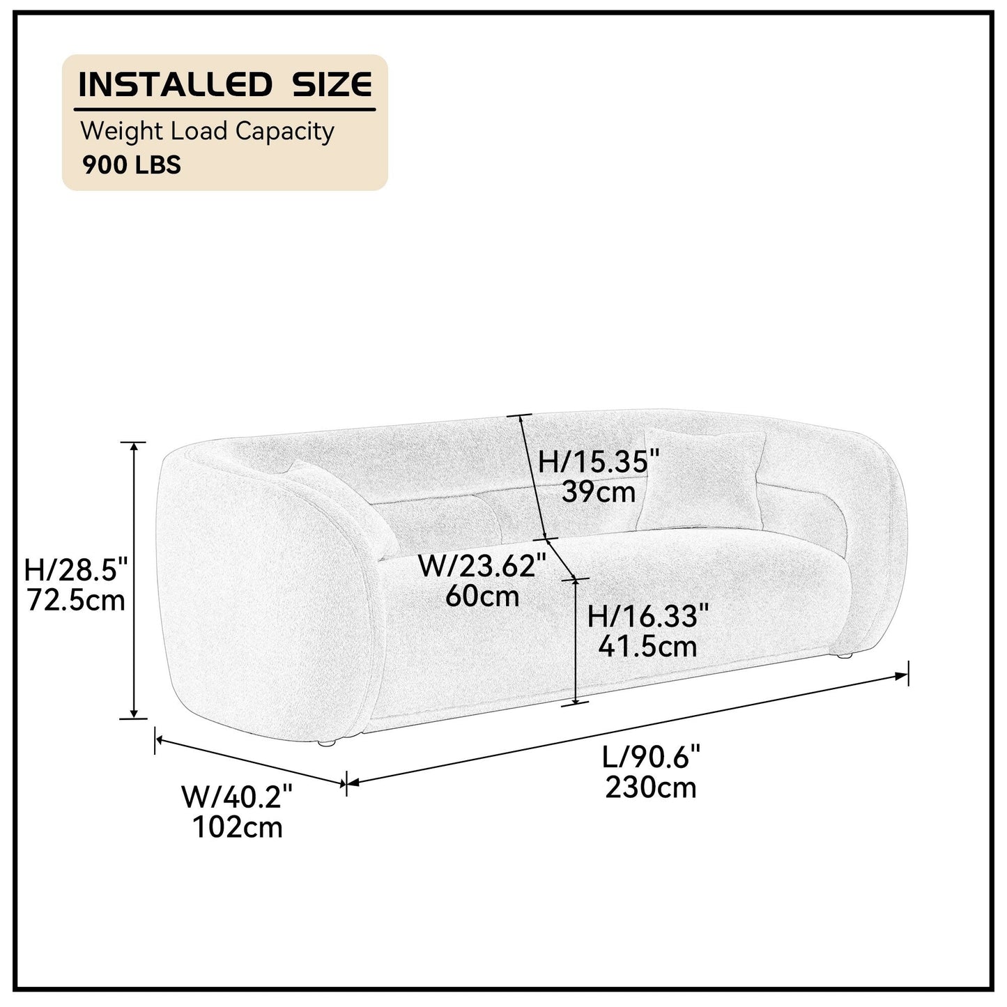 Modern Contemporary 91 Upholstered Curved Sofa With 2 Pillows for Living Room