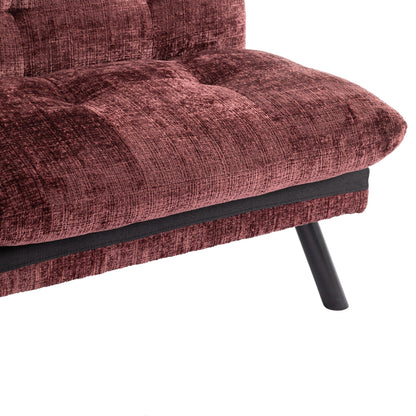 Weinrotes 75,6 Chenille-Schlafsofa, umwandelbar, mit Metallbeinen, für das Wohnzimmer
