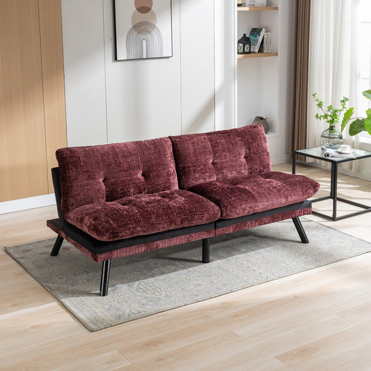 Weinrotes 75,6 Chenille-Schlafsofa, umwandelbar, mit Metallbeinen, für das Wohnzimmer