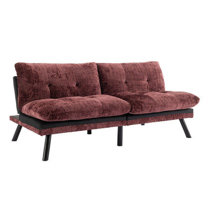 Weinrotes 75,6 Chenille-Schlafsofa, umwandelbar, mit Metallbeinen, für das Wohnzimmer