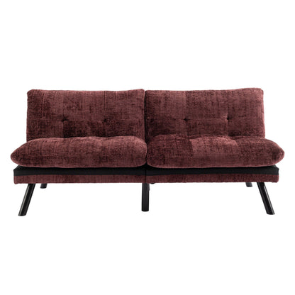 Weinrotes 75,6 Chenille-Schlafsofa, umwandelbar, mit Metallbeinen, für das Wohnzimmer