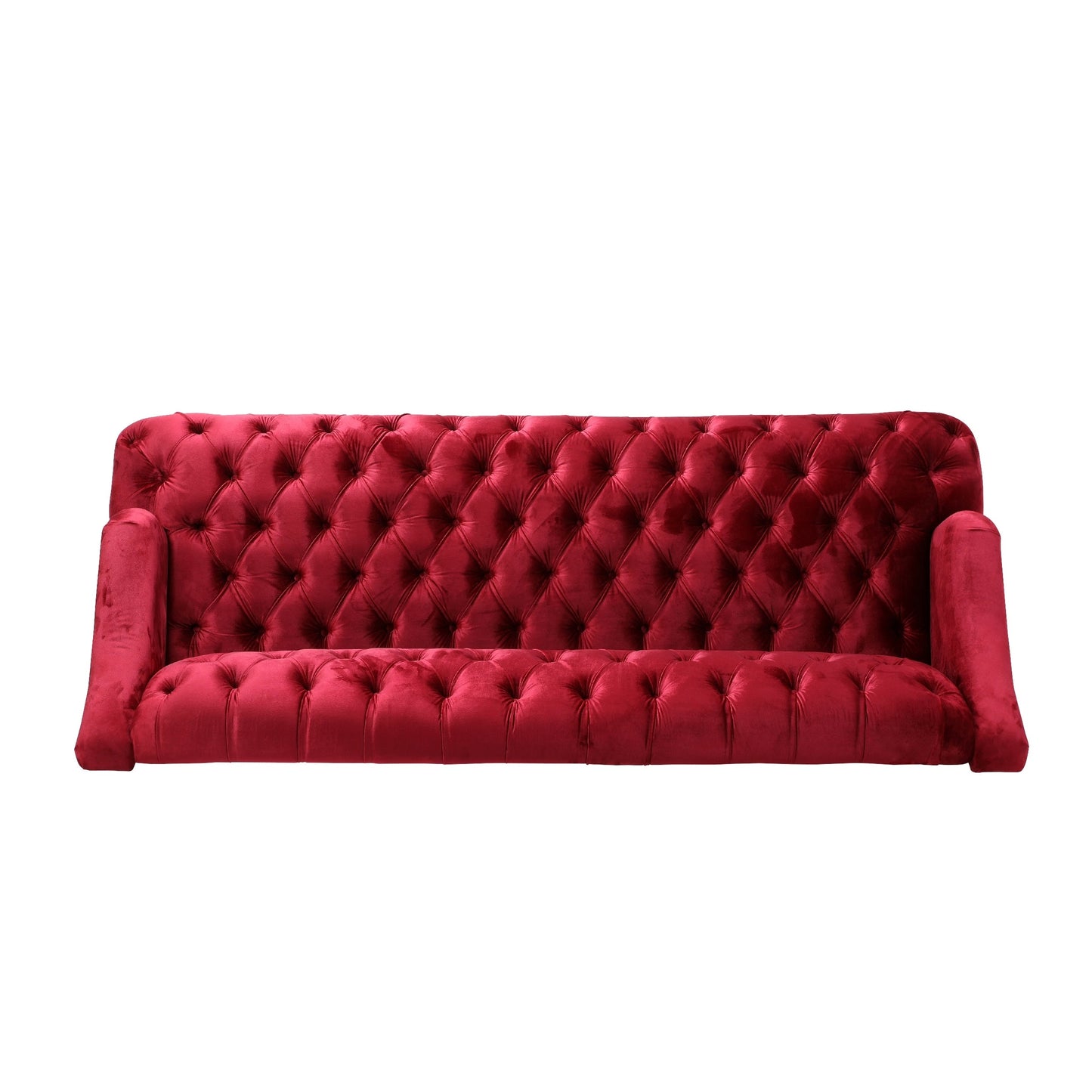 Wine Red Button Tufted 3-seater Sofa with Birch Wood Legs