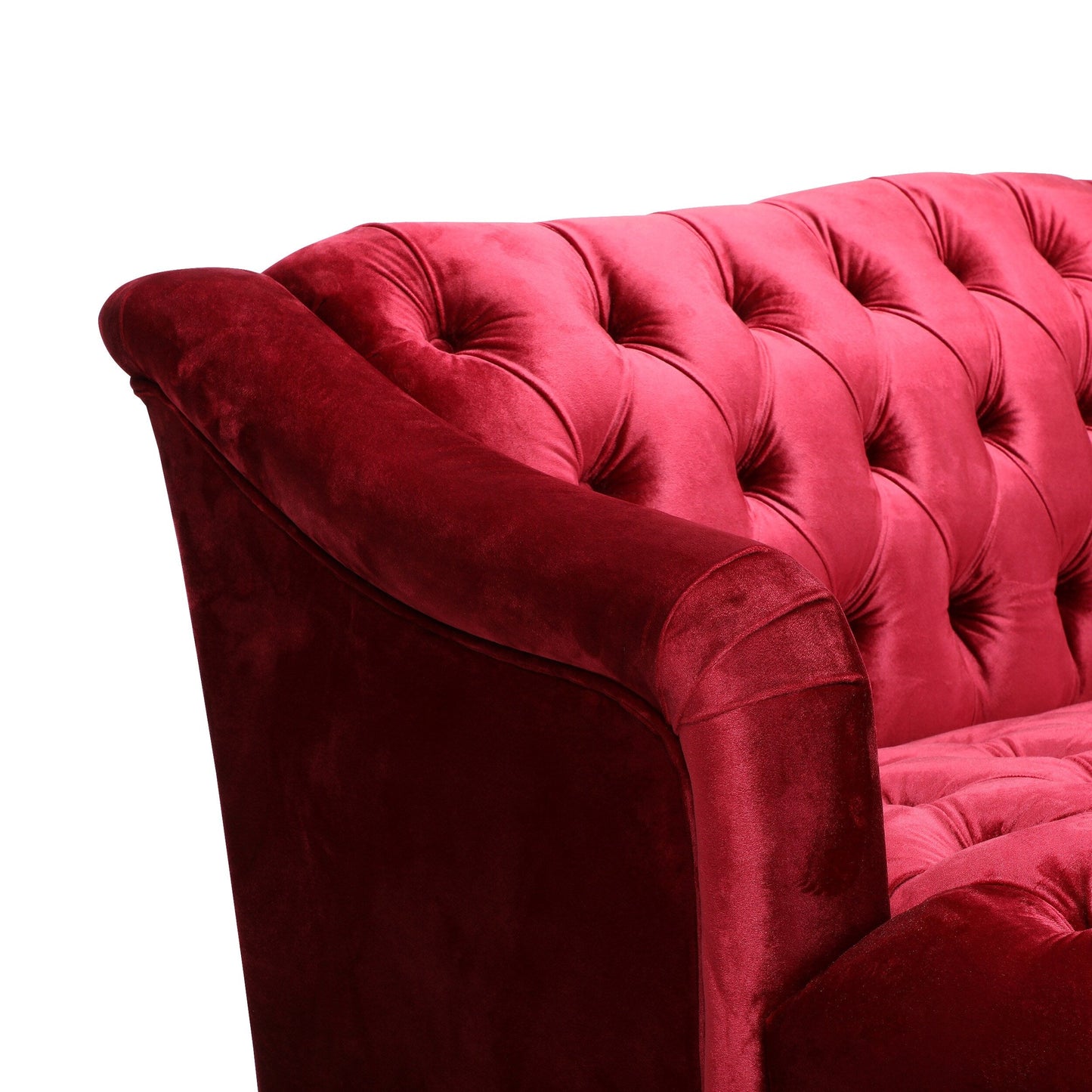 Wine Red Button Tufted 3-seater Sofa with Birch Wood Legs