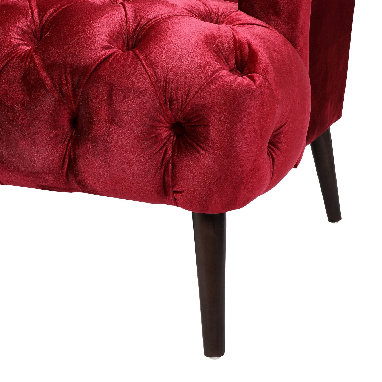 Wine Red Button Tufted 3-seater Sofa with Birch Wood Legs