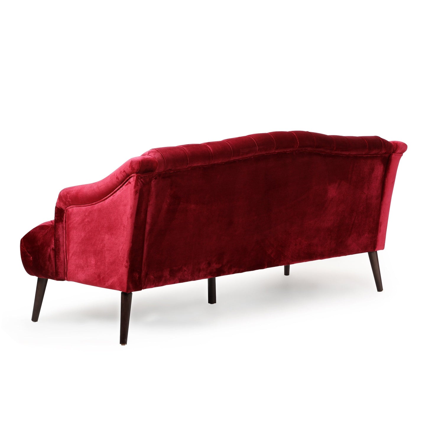 Wine Red Button Tufted 3-seater Sofa with Birch Wood Legs