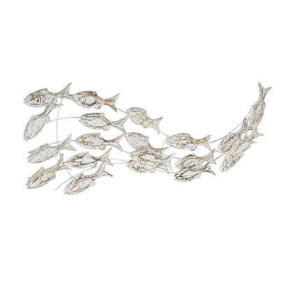 Holzfisch, handgefertigt, schwimmend, Wanddekoration für Zuhause, mit brauner Beunruhigung – Weiß – Roche River Decor