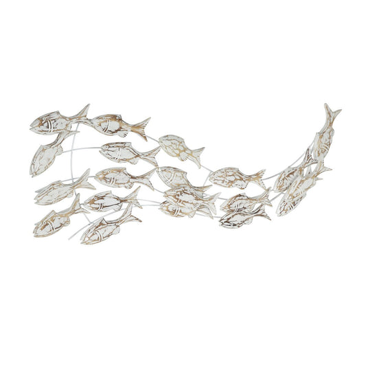 Holzfisch, handgefertigt, schwimmend, Wanddekoration für Zuhause, mit brauner Beunruhigung – Weiß – Roche River Decor