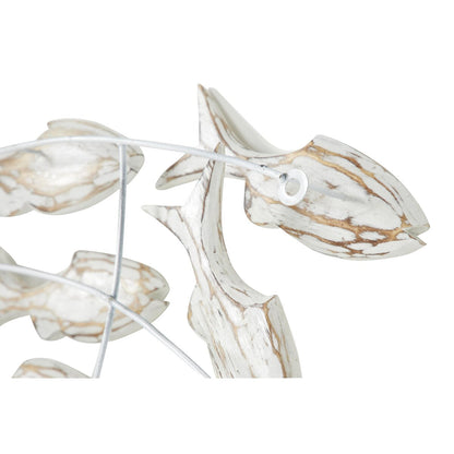Holzfisch, handgefertigt, schwimmend, Wanddekoration für Zuhause, mit brauner Beunruhigung – Weiß – Roche River Decor