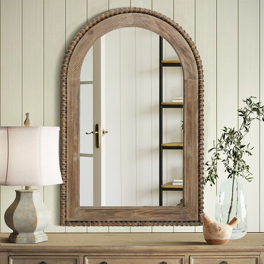 Wandspiegel mit Bogenfenster und Holzrahmen, Badezimmer-Wandspiegel – 39,25 H x 25,87 B x 1,5 T