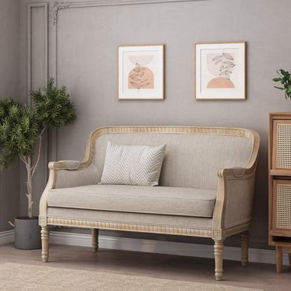 Wood Loveseat Sofa with Rubber Wood Frame