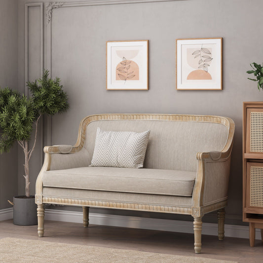 Wood Loveseat Sofa with Rubber Wood Frame