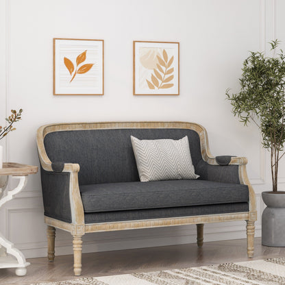 Wood Loveseat Sofa with Rubber Wood Frame