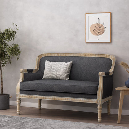 Wood Loveseat Sofa with Rubber Wood Frame