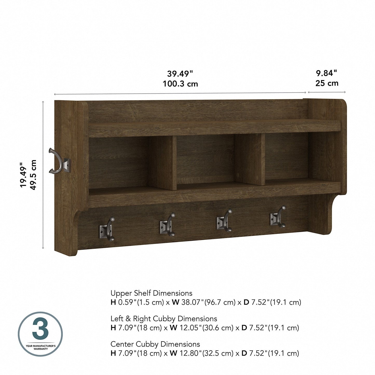 Woodland 40W Wandgarderobe mit Ablage von Bush Furniture