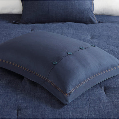Woolrich Perry Blue Übergroßes und überfülltes Denim-Bettdeckenset