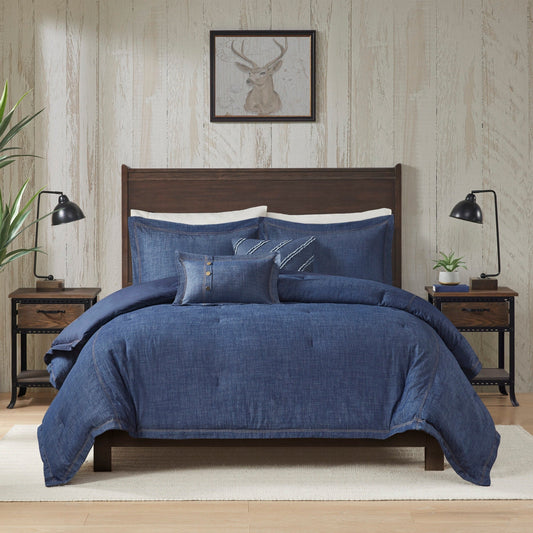 Woolrich Perry Blue Übergroßes und überfülltes Denim-Bettdeckenset