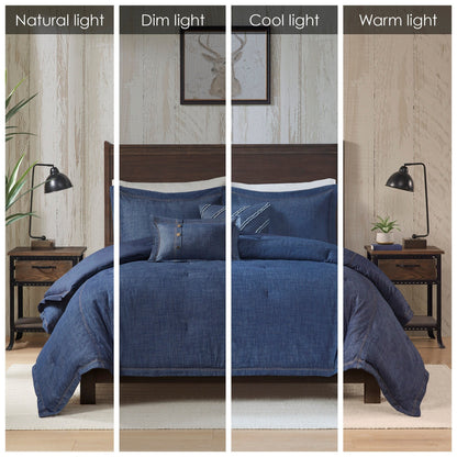 Woolrich Perry Blue Übergroßes und überfülltes Denim-Bettdeckenset